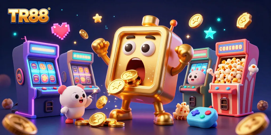 TR88 slot machine celebrates jackpot win, surrounded by cheering mini machines and a magical atmosphere.