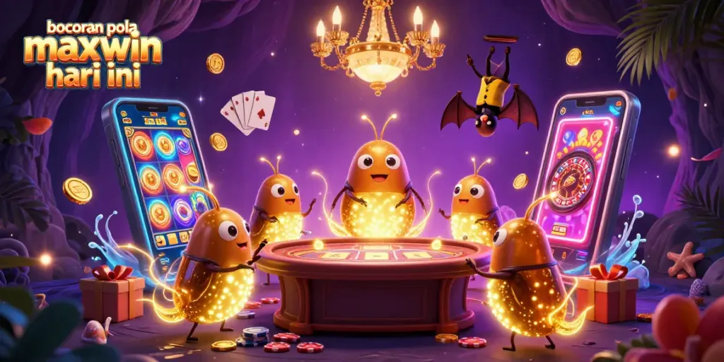 bocoran pola maxwin hari ini showcased in a vibrant 3D casino scene with glowworms and a bat dealer, emphasizing interactive gaming.