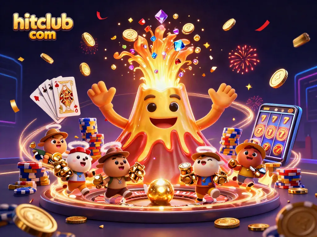 Experience thrilling gameplay at hitclub com with waves of treasure erupting from a golden volcano.