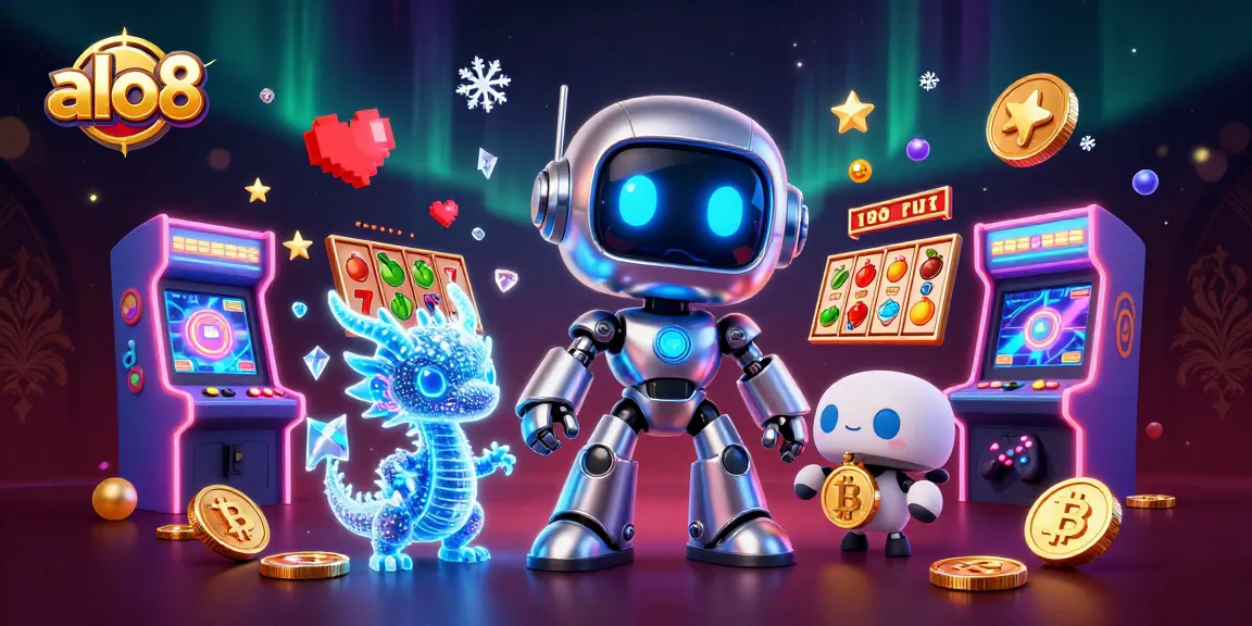 Play thrilling slot games at alo8, showcased in an engaging 3D casino themed illustration.