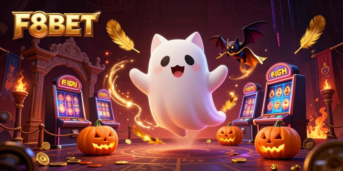 Experience thrilling gameplay at F8BET with our lively casino scene featuring a friendly ghost cat.