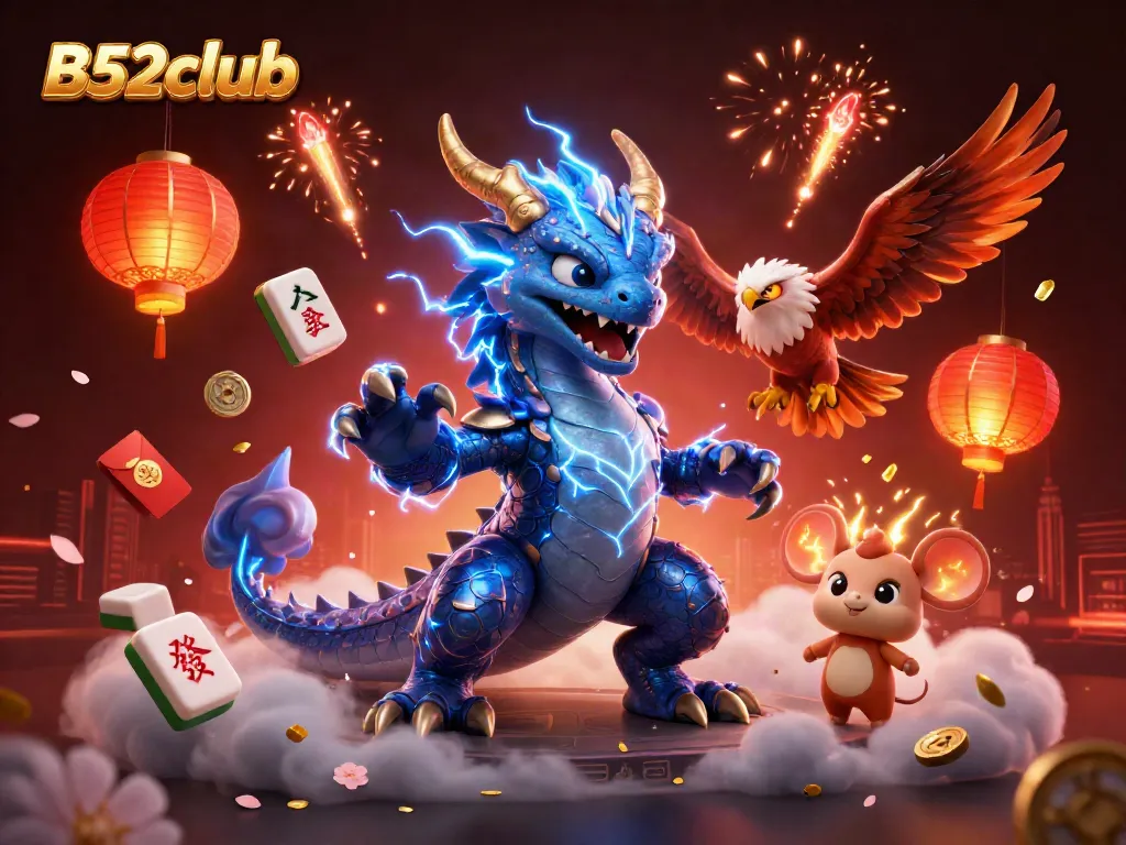 Win exciting prizes with B52club in a lively, colorful online casino setting filled with dynamic gaming elements.