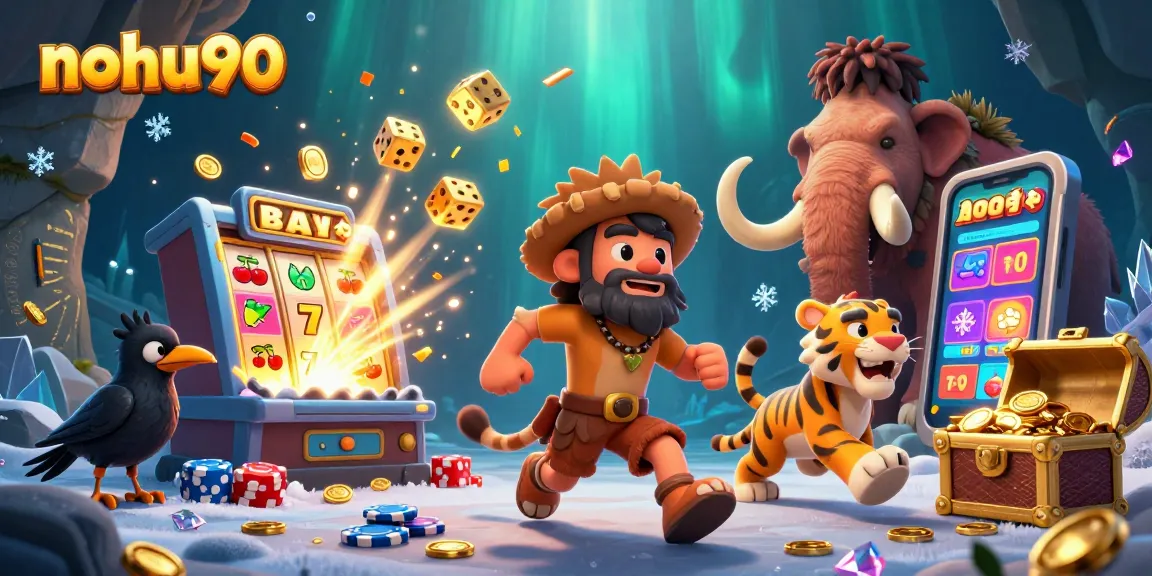 Experience thrilling wins at nohu90's prehistoric casino with vibrant 3D characters and jackpot excitement.
