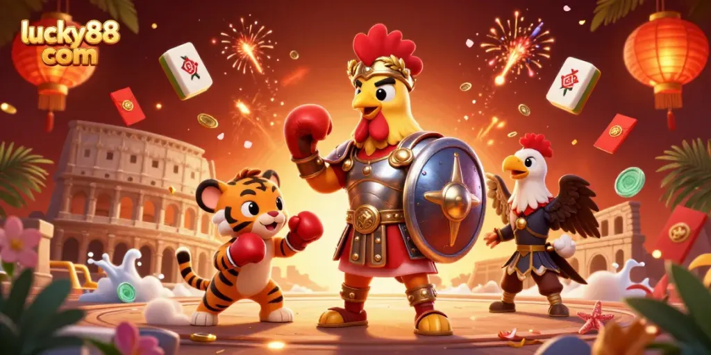 Experience the thrill of gaming at lucky88 com with a vibrant casino-themed illustration featuring dynamic elements and characters.