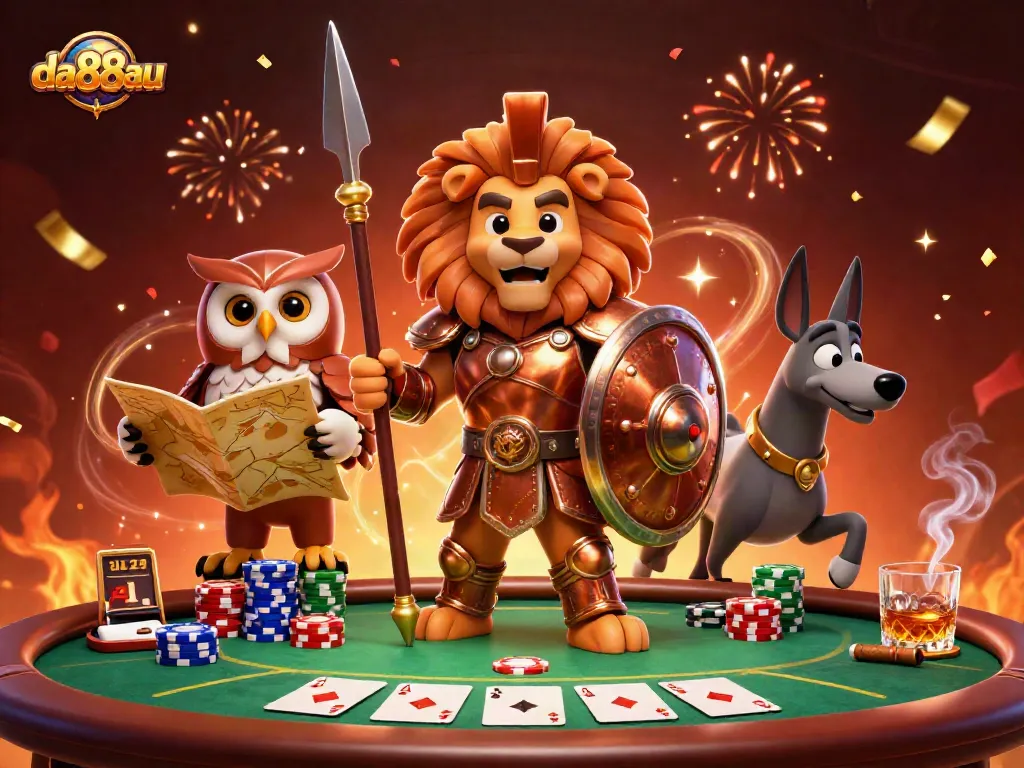 Engage in fast-paced poker games with da88au's vibrant casino scene featuring strategic characters.