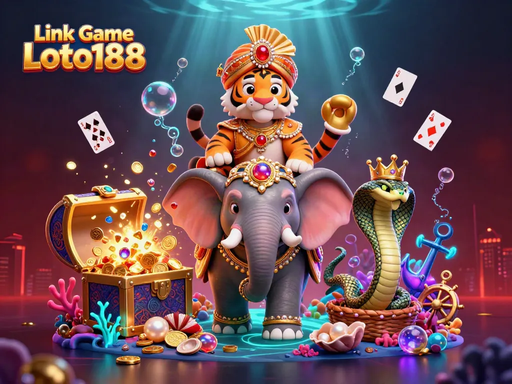 Engage with Link Game Loto188 in this vibrant 3D illustration, featuring a majestic tiger and unique game elements.