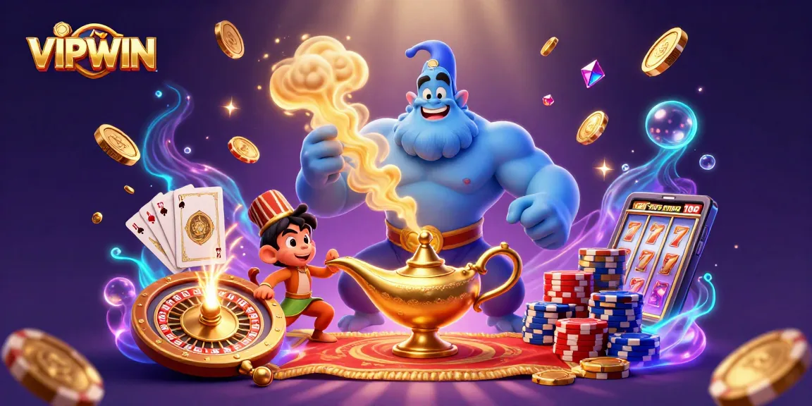 Engage with the magical world of VIPWIN and winning moments through a dynamic casino scene.