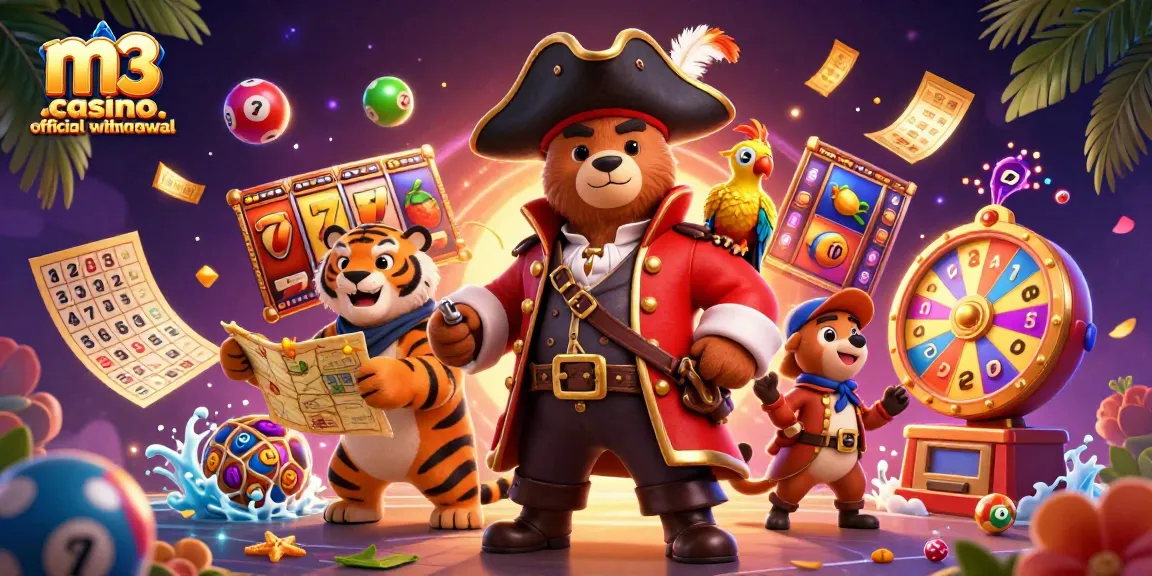 Experience the thrill of m3 casino official withdrawal with vibrant casino elements in a dynamic illustration.