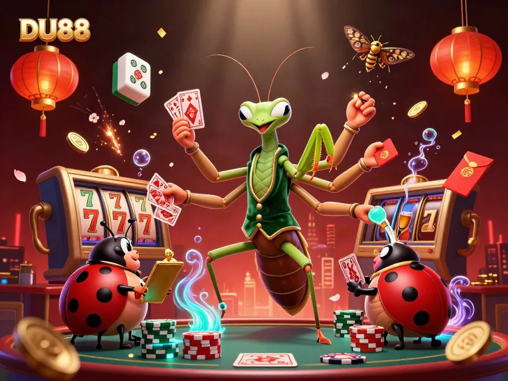 Join the excitement at DU88 with a vibrant casino illustration featuring dynamic gaming action and elements.