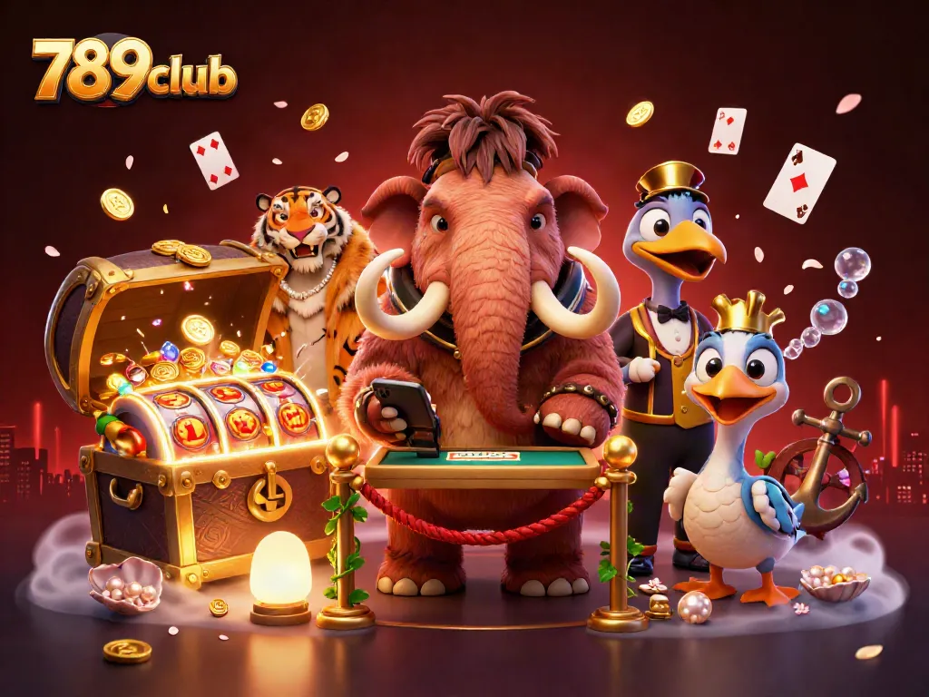 Experience the excitement of 789club with a whimsical casino scene featuring characters and dynamic game elements.