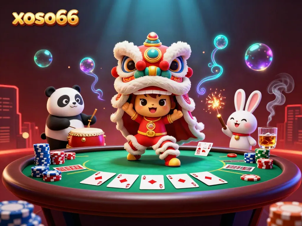 Experience the thrill of xoso66 with vibrant characters engaging at a lively gaming scene.