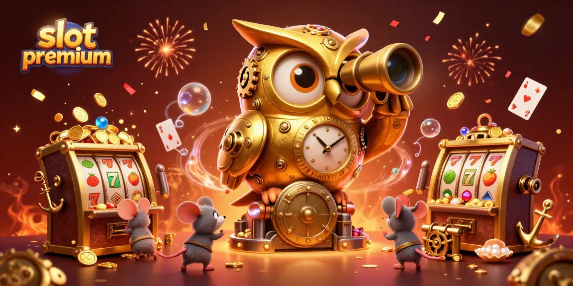 Experience the thrill of slot premium gaming with a lively 3D illustration of a casino scene.