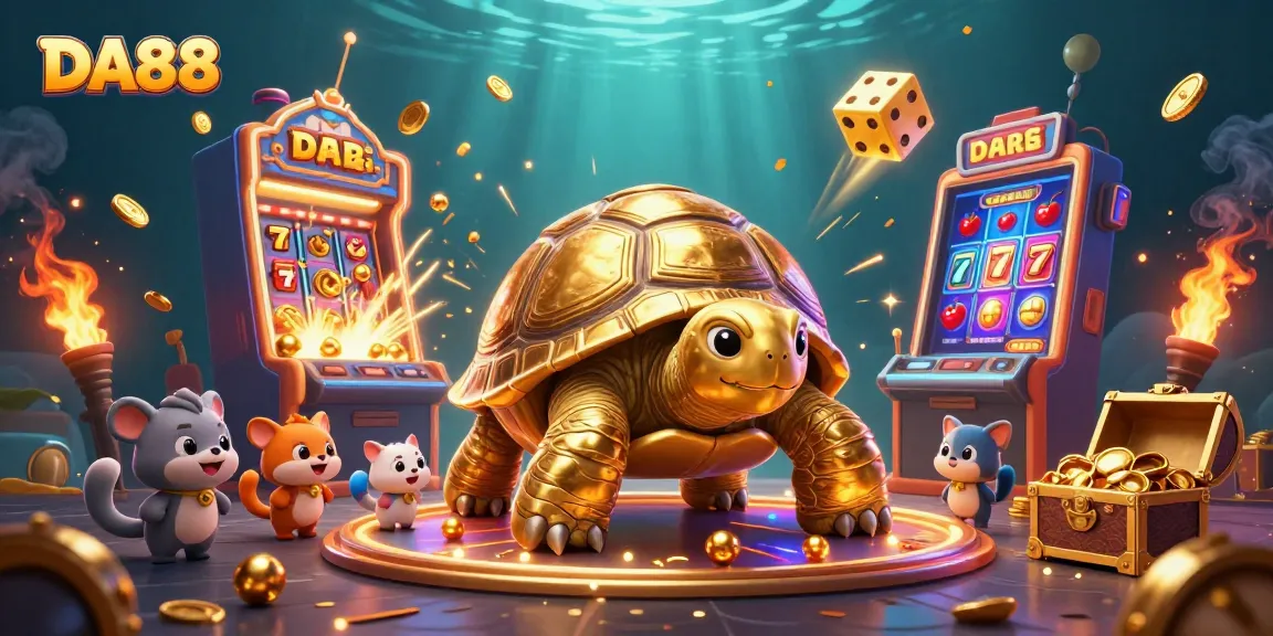 Experience the thrill at DA88 with vibrant casino fun featuring a golden tortoise pinball!