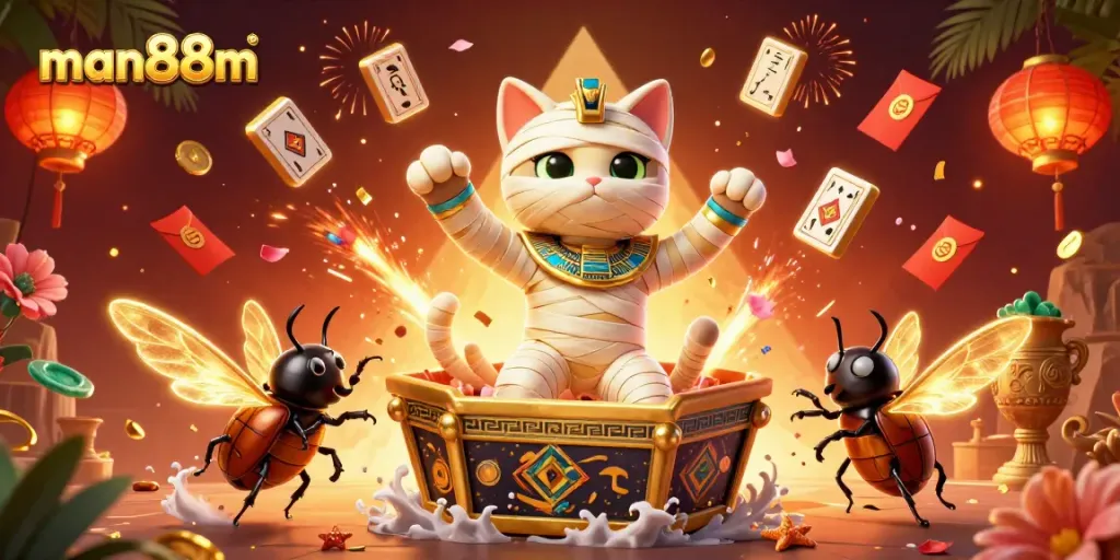 Experience thrilling moments at man88m with a magical Egyptian mummy cat adventure in a vibrant casino