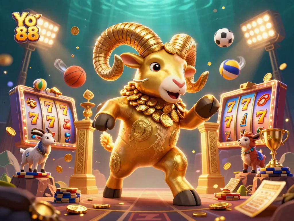 Engage in thrilling gaming experiences at Yo 88, showcasing dynamic slot reels and vibrant casino ambiance.