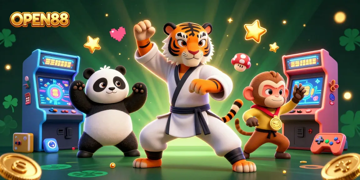 Experience thrilling gameplay at OPEN88 with a vibrant 3D casino scene featuring dynamic game elements.