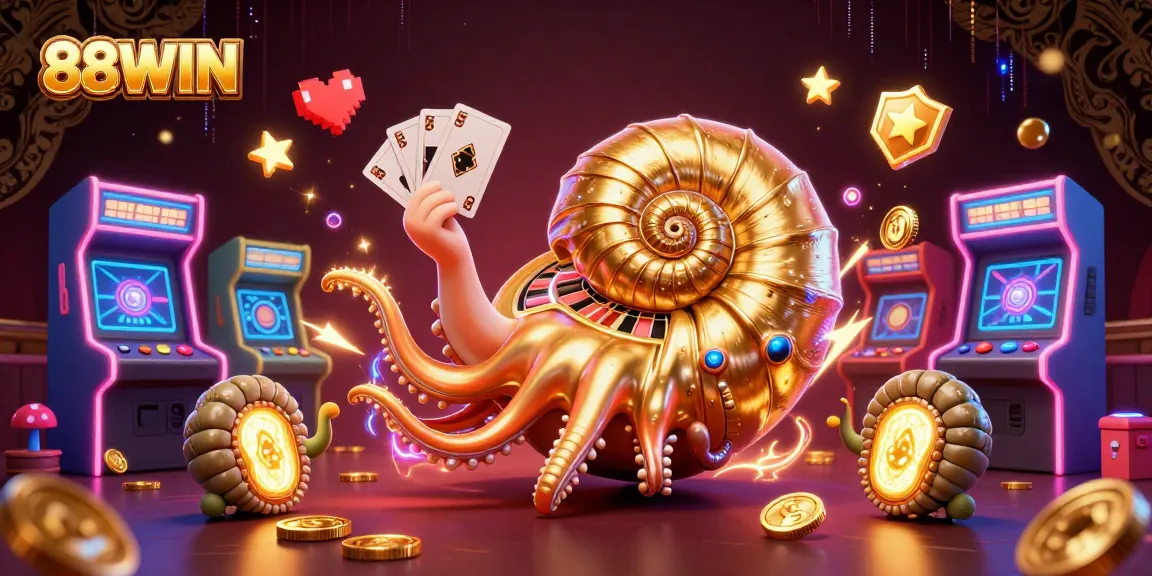 Experience the vibrant world of 88WIN, featuring an ancient nautilus roulette wheel with glowing gaming elements.