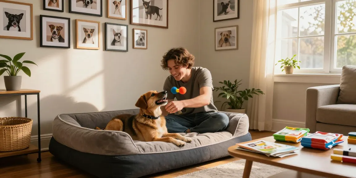 Newly adopted rescue dog enjoying playtime in a cozy living room, illustrating the 3-3-3 rule for rescue dogs.
