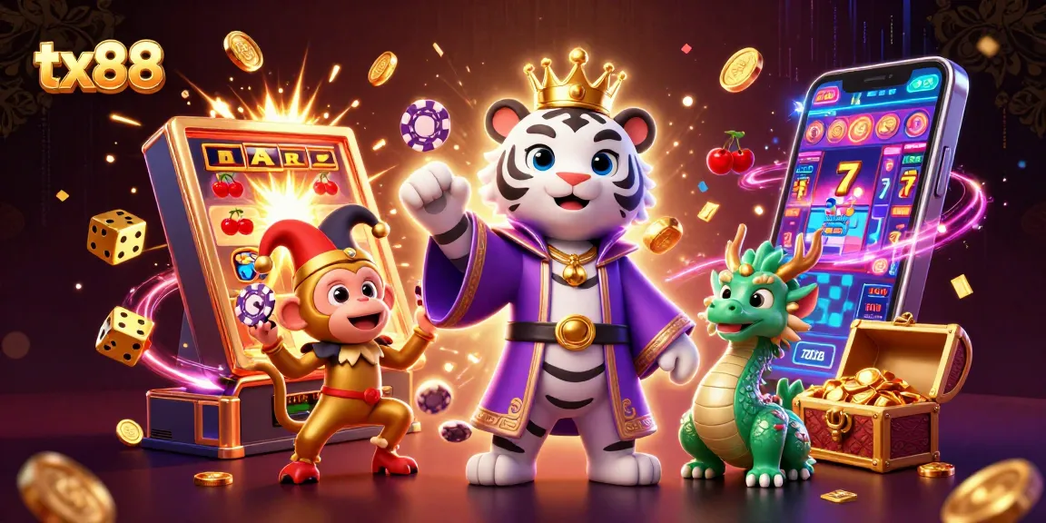 Experience thrilling moments with tx88 as a regal tiger, jester monkey, and jade dragon bring casino excitement alive.