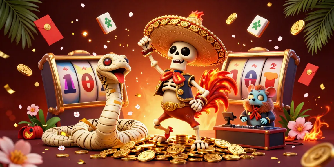 Play slots at o 8 casino with fun characters dancing on coins and colorful game elements.