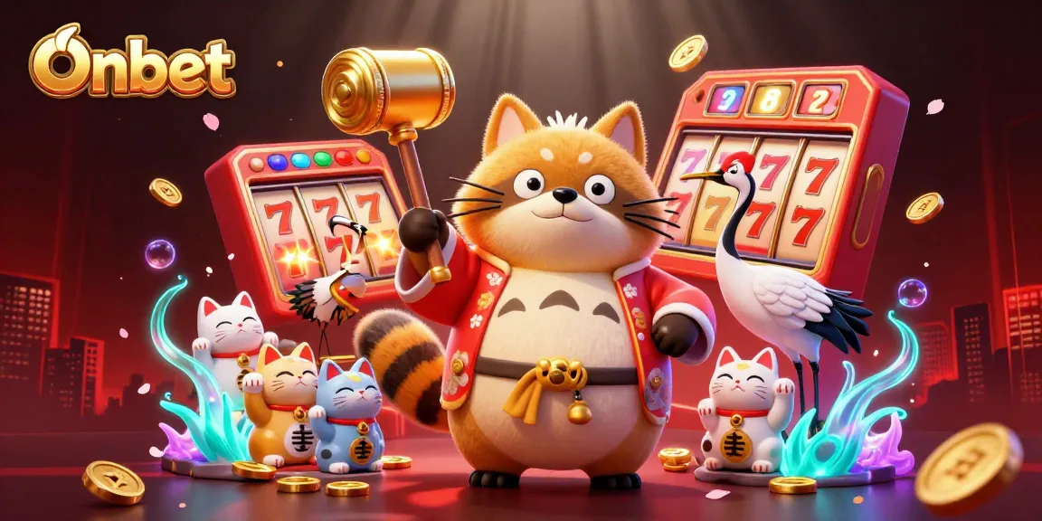 Experience the excitement of Onbet through this vibrant 3D illustration featuring animated characters and casino elements.