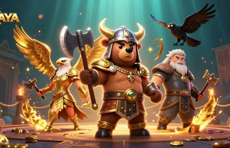 PHTAYA enhances gameplay with vibrant Viking-themed 3D illustration featuring dynamic gambling elements.