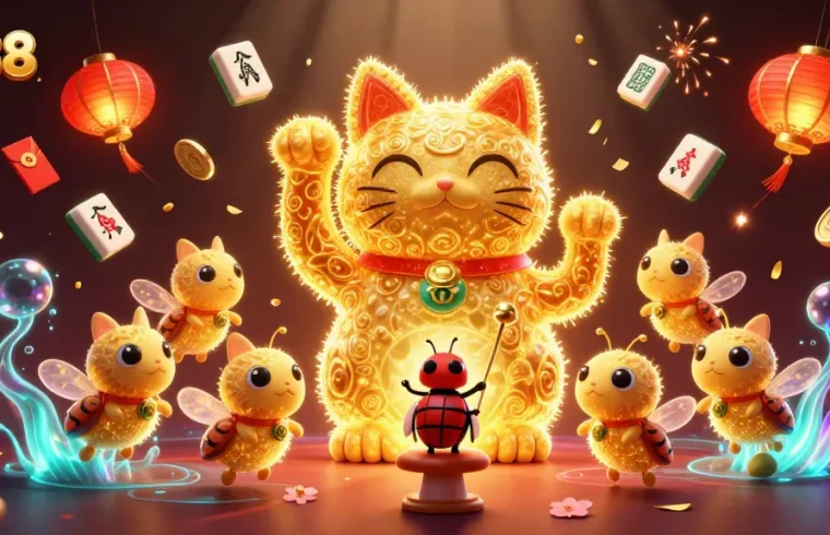 Catch the excitement of z188 with a vibrant, ultra-detailed scene of a lucky cat surrounded by casino symbols.