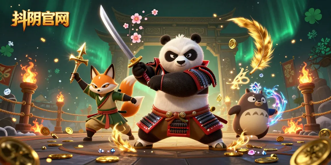Engage with 抖阴官网's vibrant gaming environment featuring a samurai panda and ninja fox.