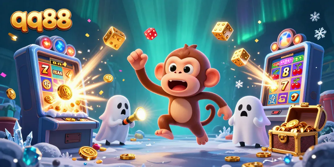 Engage with the thrilling world of qq88 through a lively casino scene featuring exciting games and energetic characters.