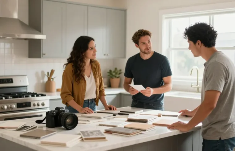 Engaging remodeling san jose consultation in a bright kitchen.
