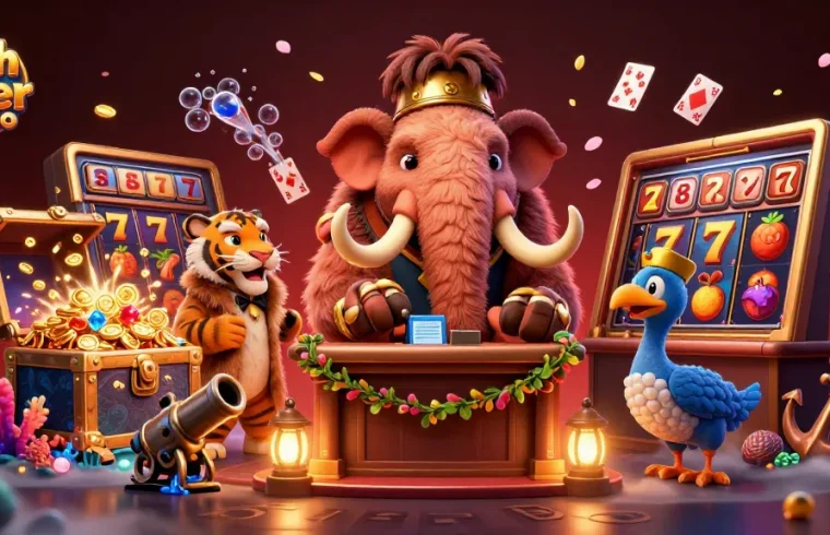 Experience the excitement of a high roller casino with cartoon characters and slot elements.